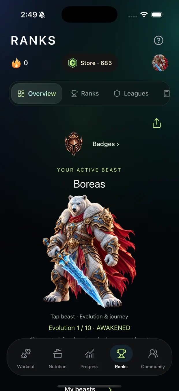 Elevyn beast app screen