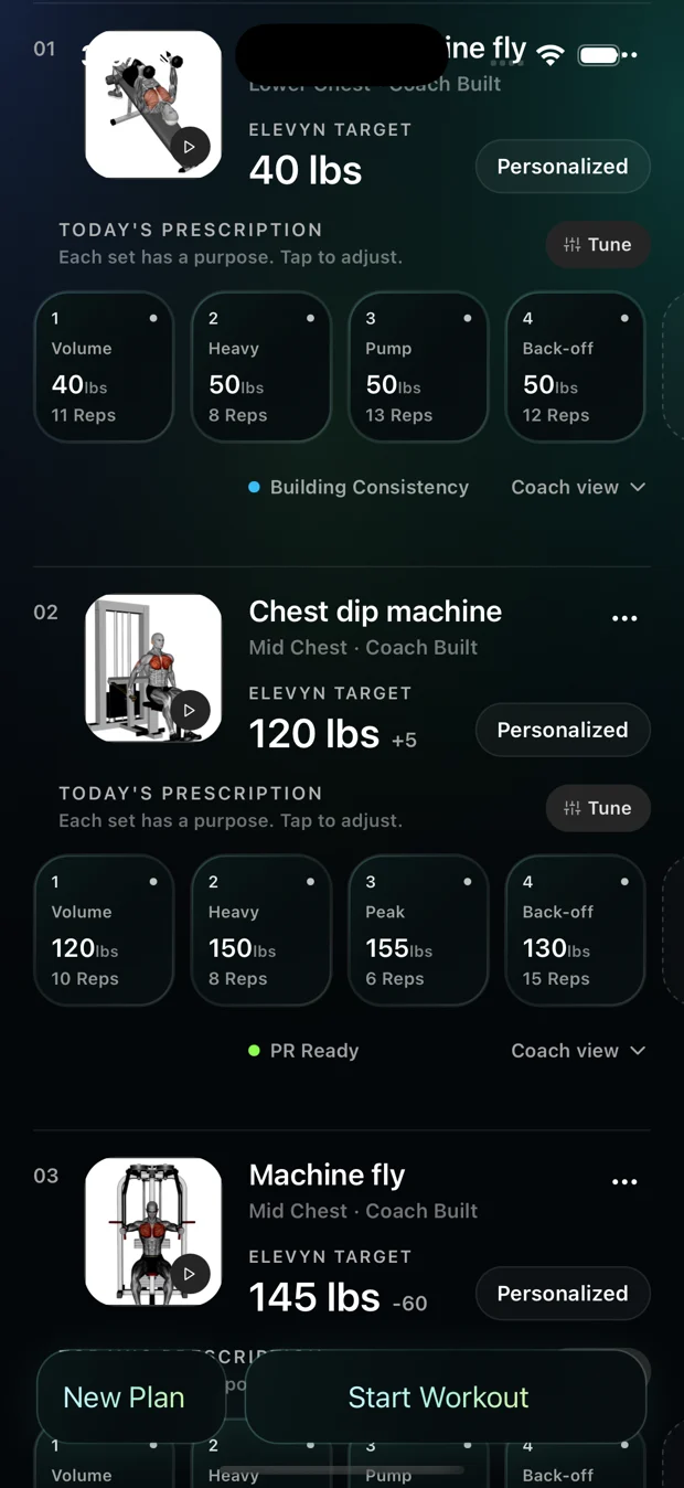 Elevyn guided workout app screen